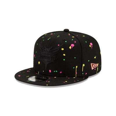 Black Charlotte Hornets Hat - New Era NBA Neon Splatter 9FIFTY Snapback Caps USA0743586